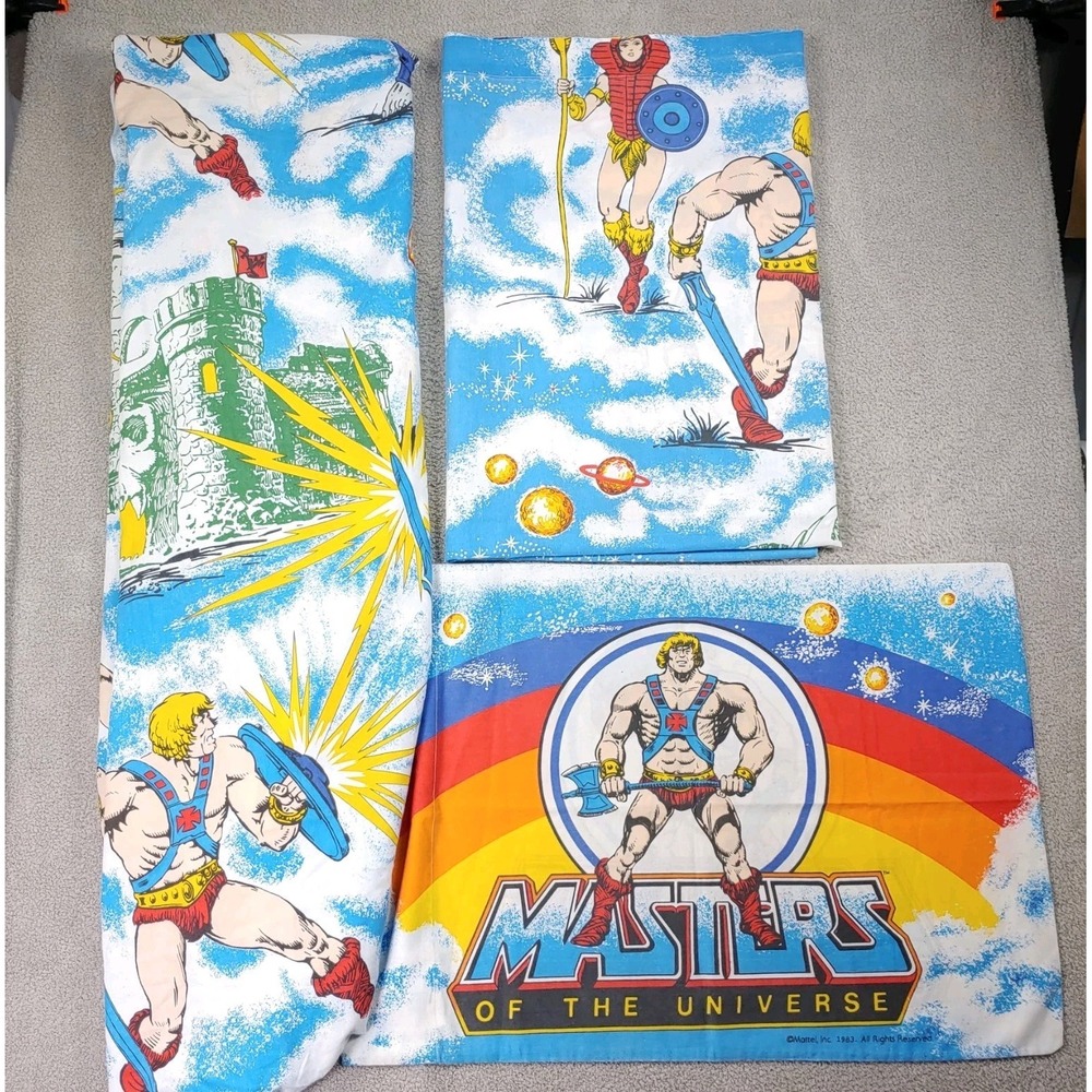 COMPLETE He-Man + Masters of The Universe 1983 Twin Sheet Set, Pillowcase He Man